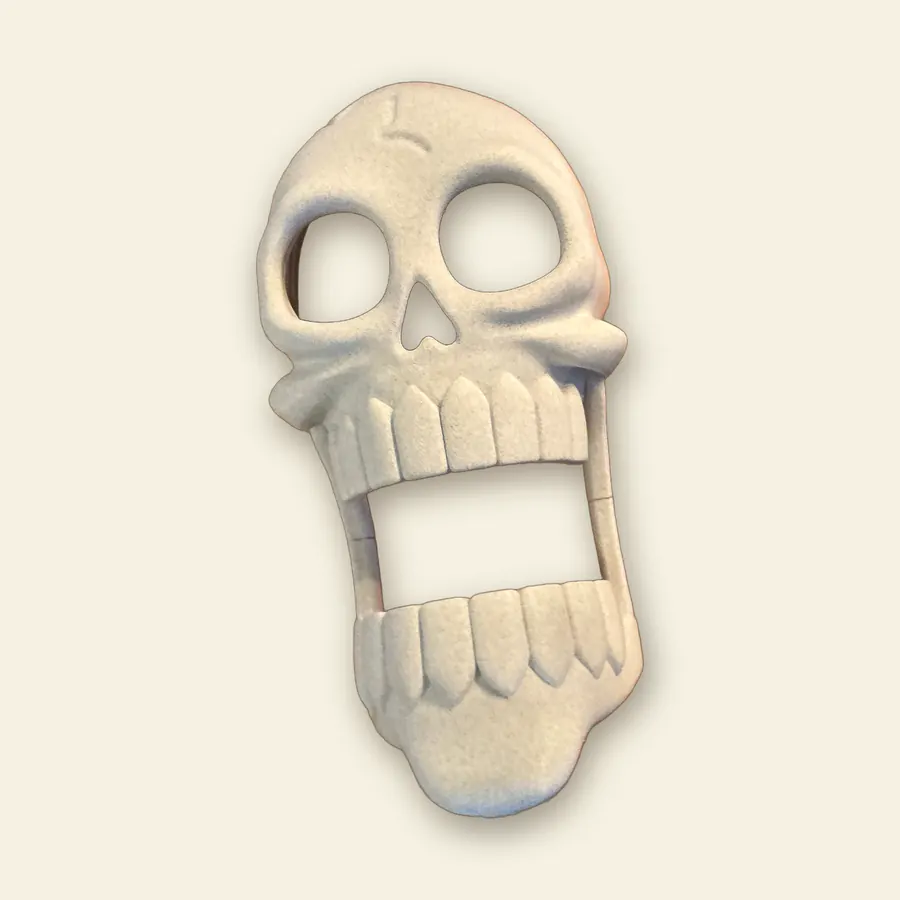 3D-printed skull mask with hinged jaw